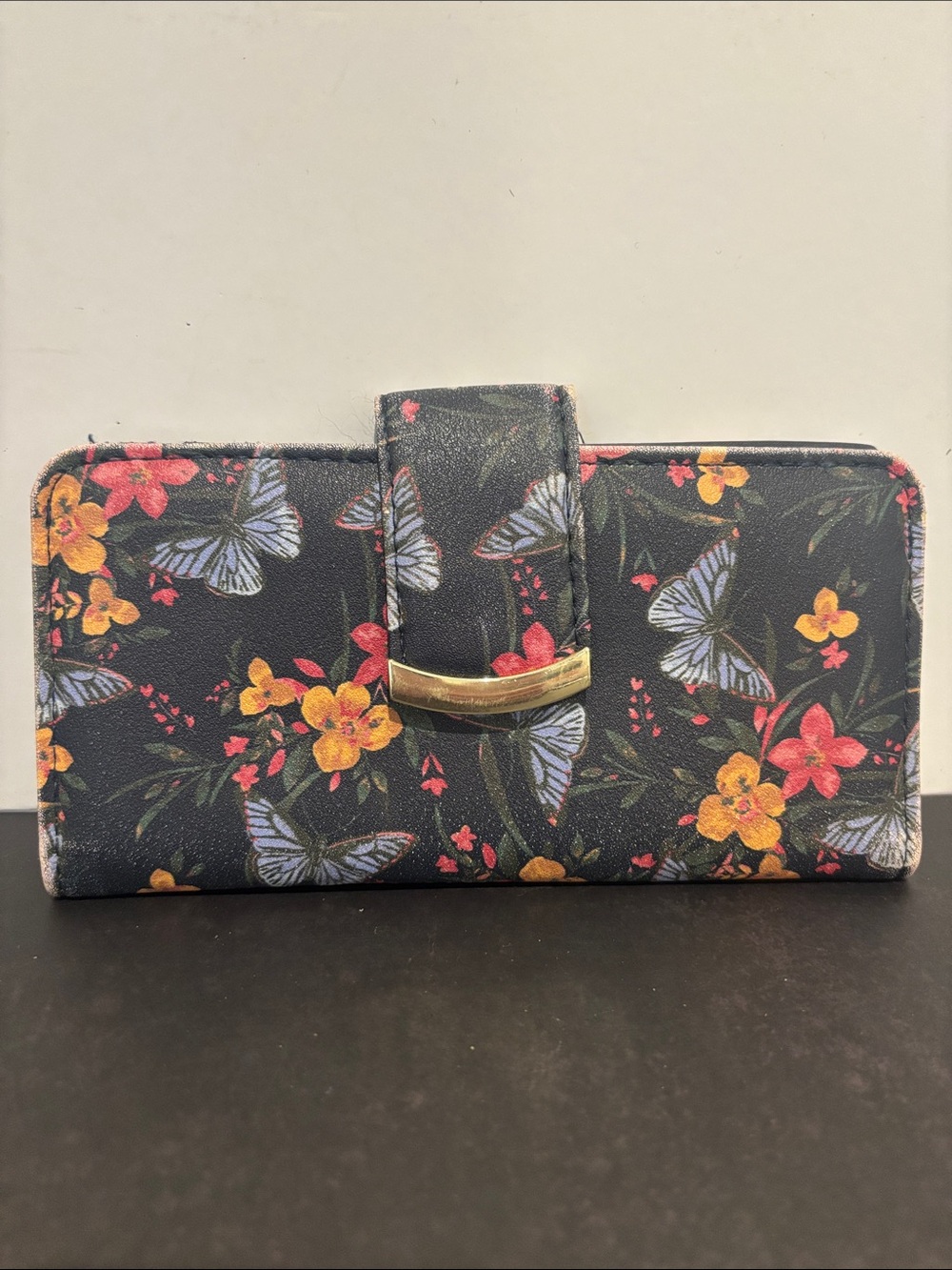 Unbranded Black Floral Butterfly Slim Wallet Bifold